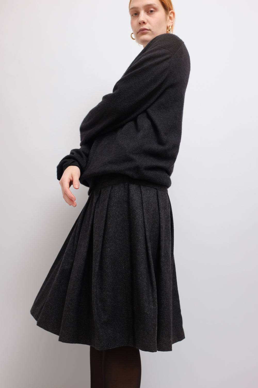 DOLCE GABBANA PURE WOOL CASHMERE PLEATED MIDI SKIRT