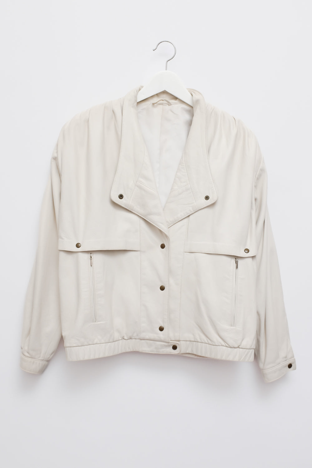 VINTAGE WHITE LEATHER BOMBER JACKET