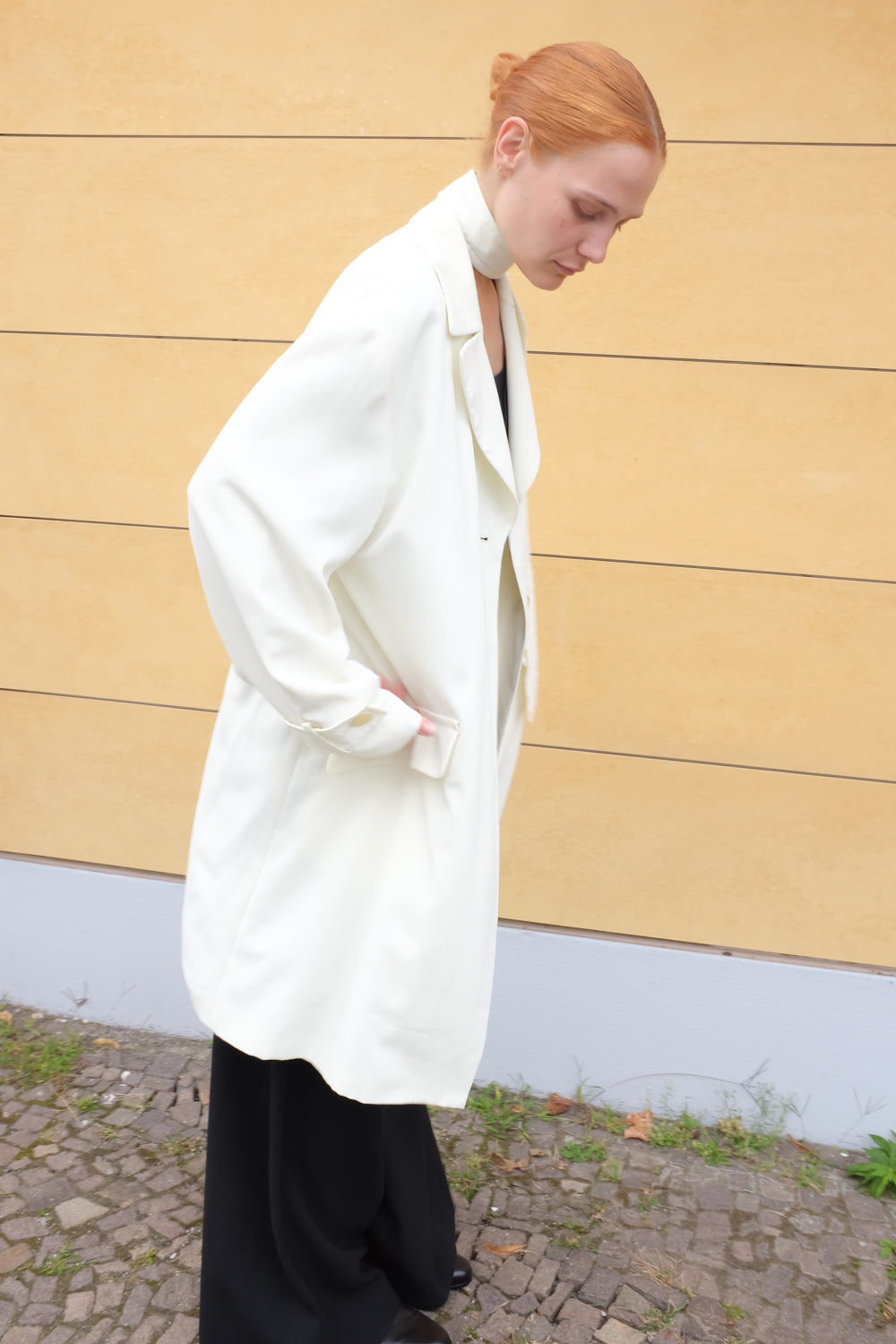 CREAM VINTAGE FLOWY TRENCH COAT