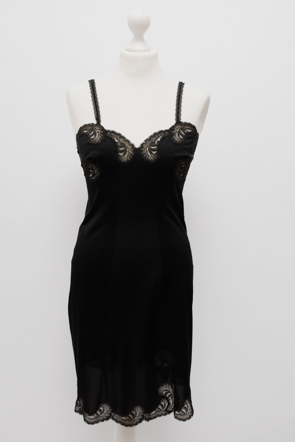 VINTAGE PARIS 1950 BLACK LACE SLIP DRESS