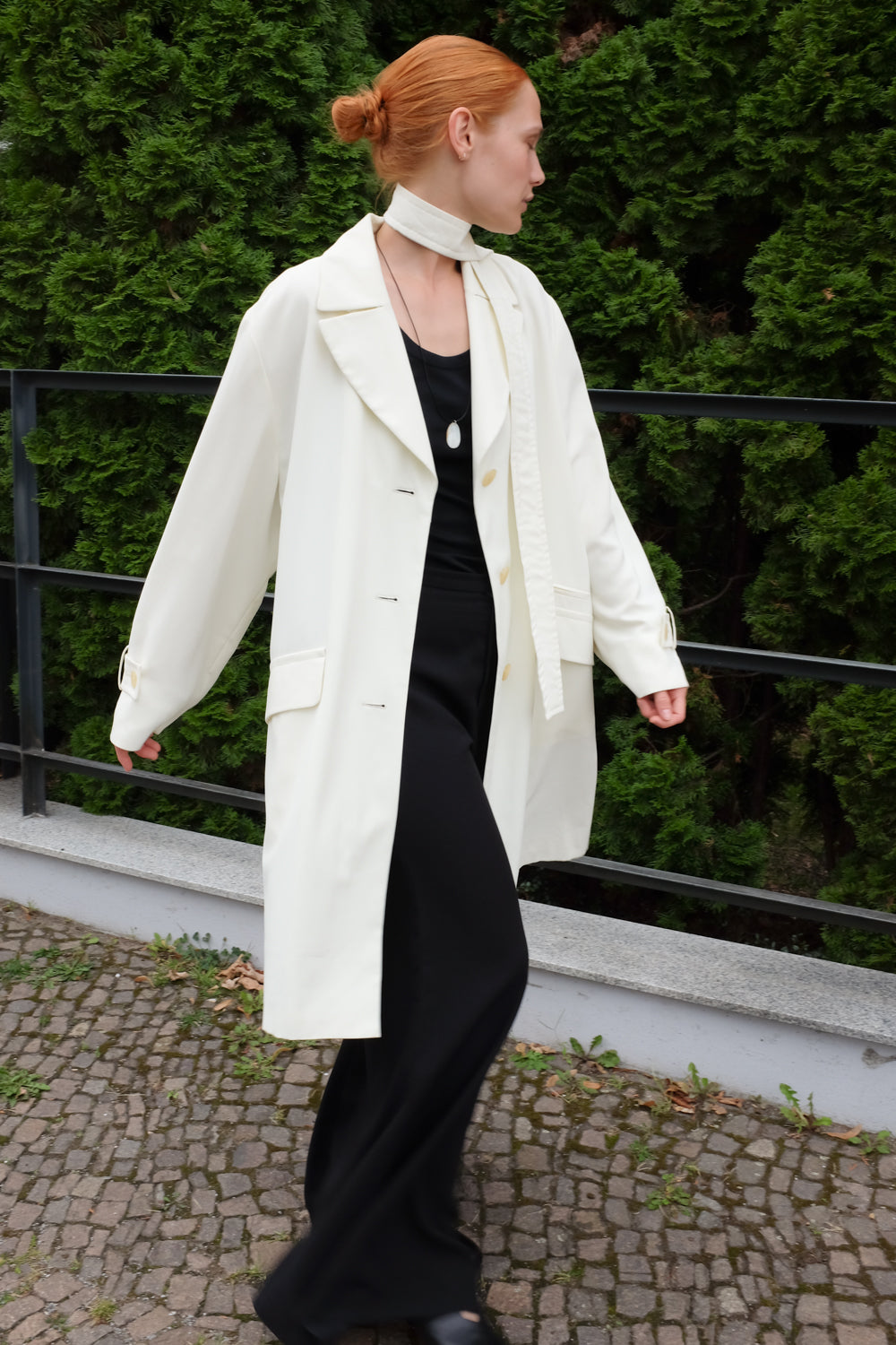 CREAM VINTAGE FLOWY TRENCH COAT