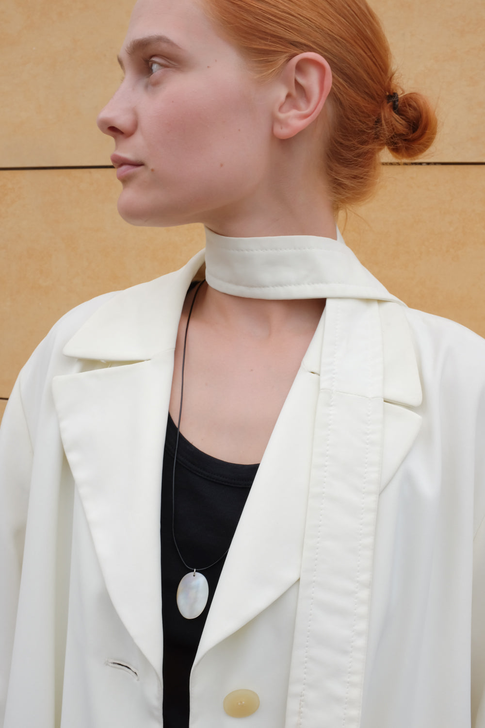 LONG LEATHER MOTHER OF PEARL NECKLACE
