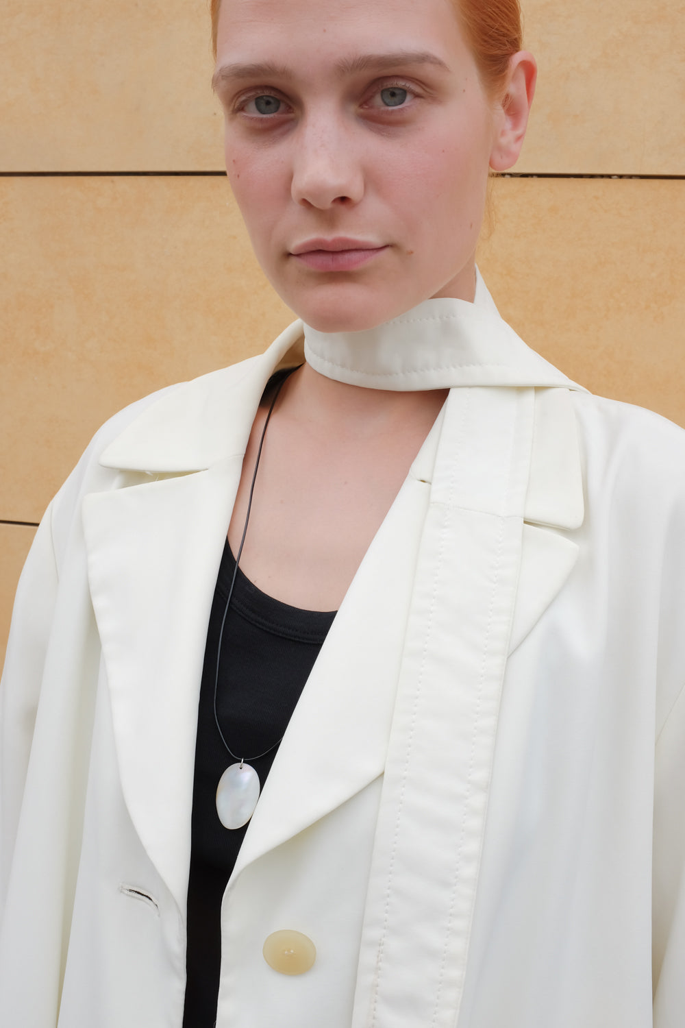 LONG LEATHER MOTHER OF PEARL NECKLACE
