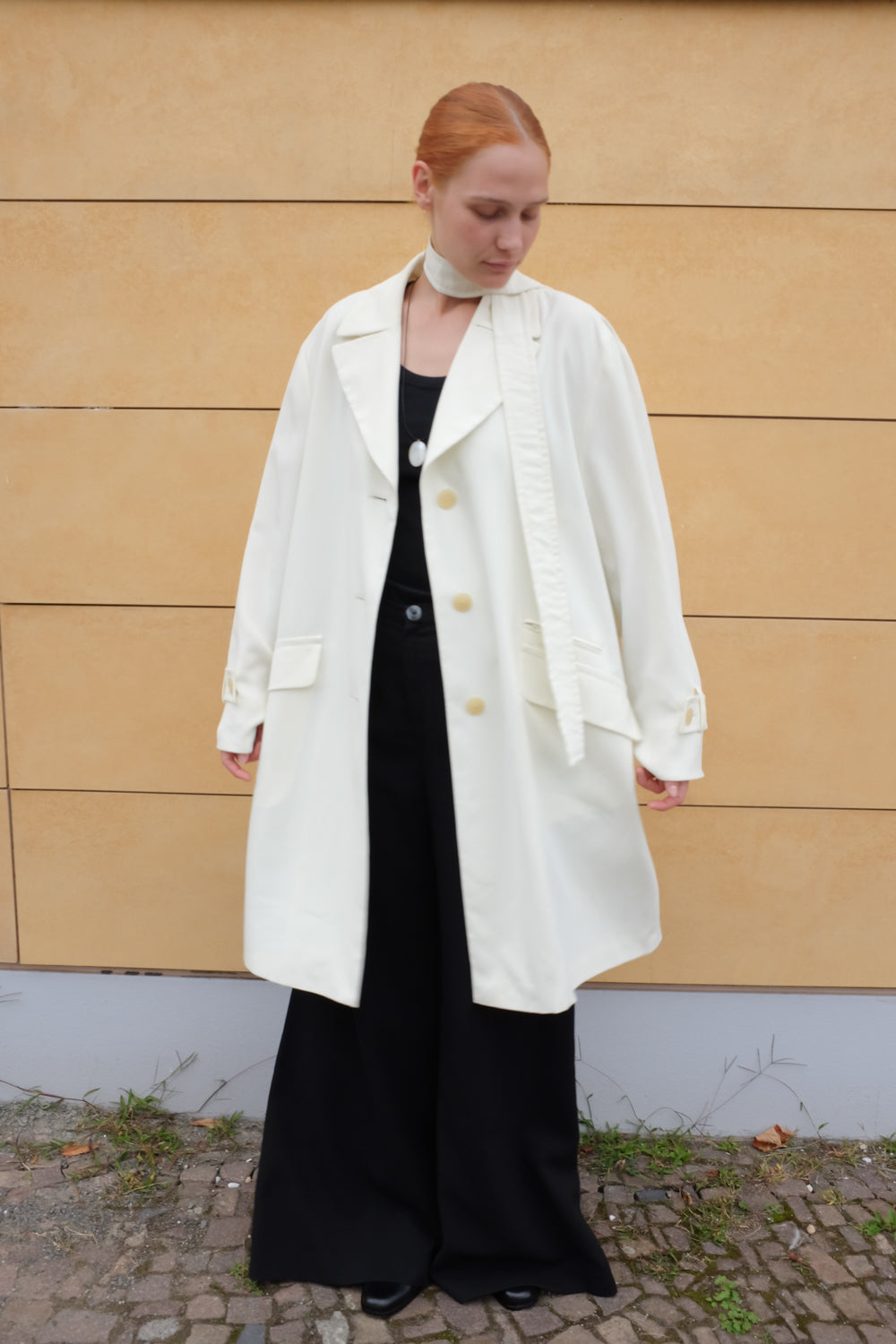 CREAM VINTAGE FLOWY TRENCH COAT