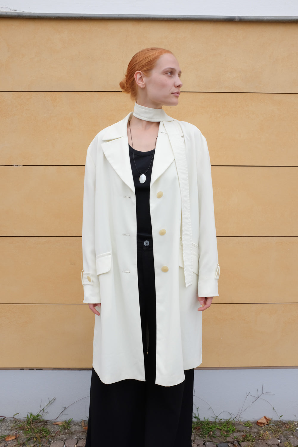 CREAM VINTAGE FLOWY TRENCH COAT