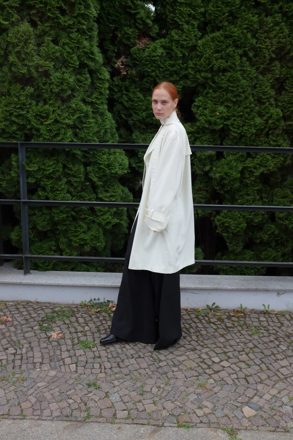 CREAM VINTAGE FLOWY TRENCH COAT