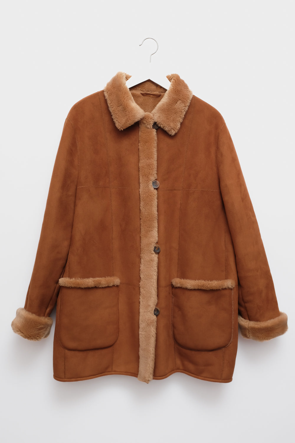 VINTAGE VEGAN SUEDE SHEARLING TEDDY COAT