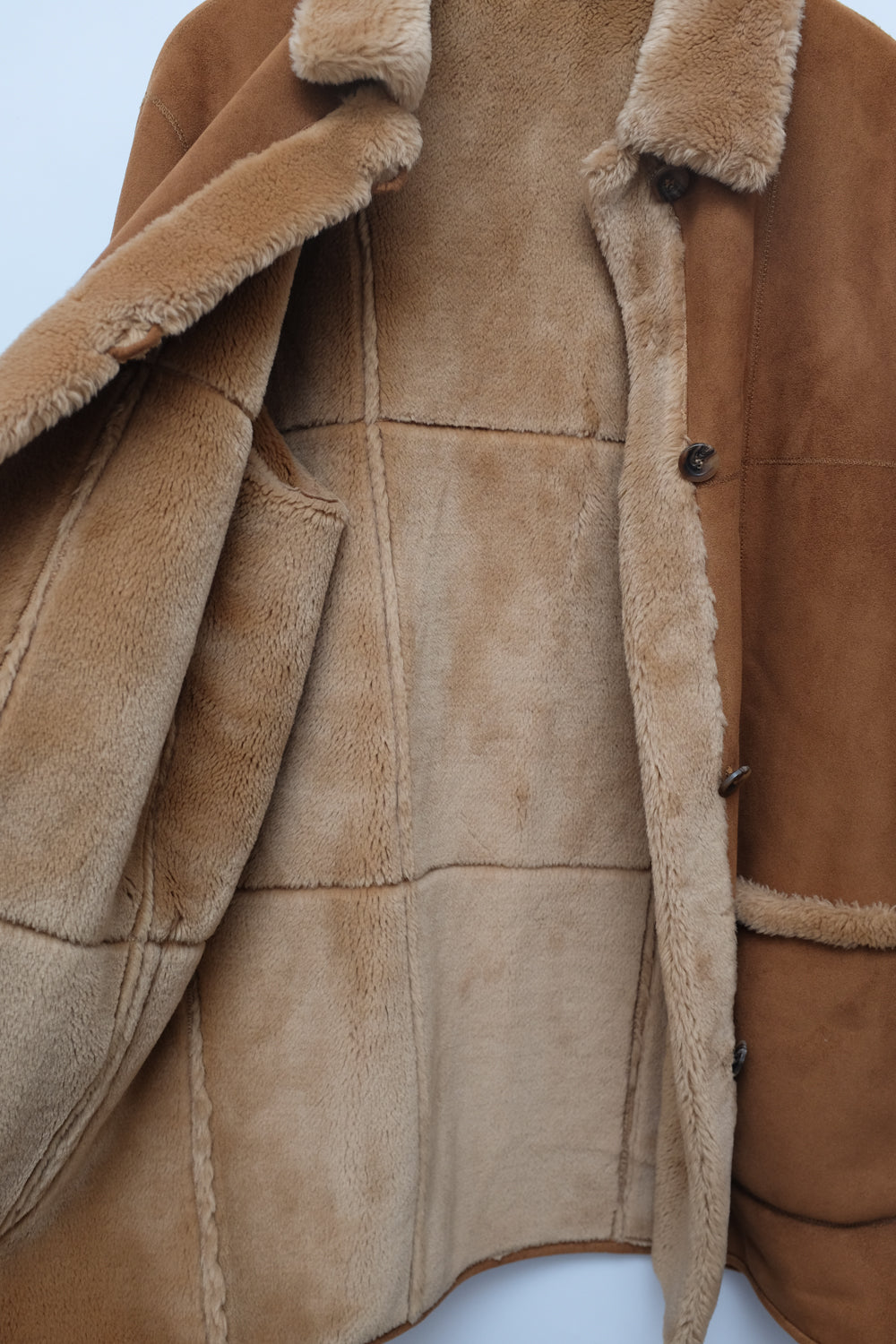 VINTAGE VEGAN SUEDE SHEARLING TEDDY COAT