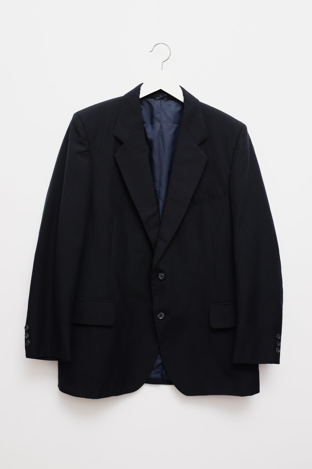 PURE WOOL NAVY PINSTRIPE OVERSIZED BLAZER