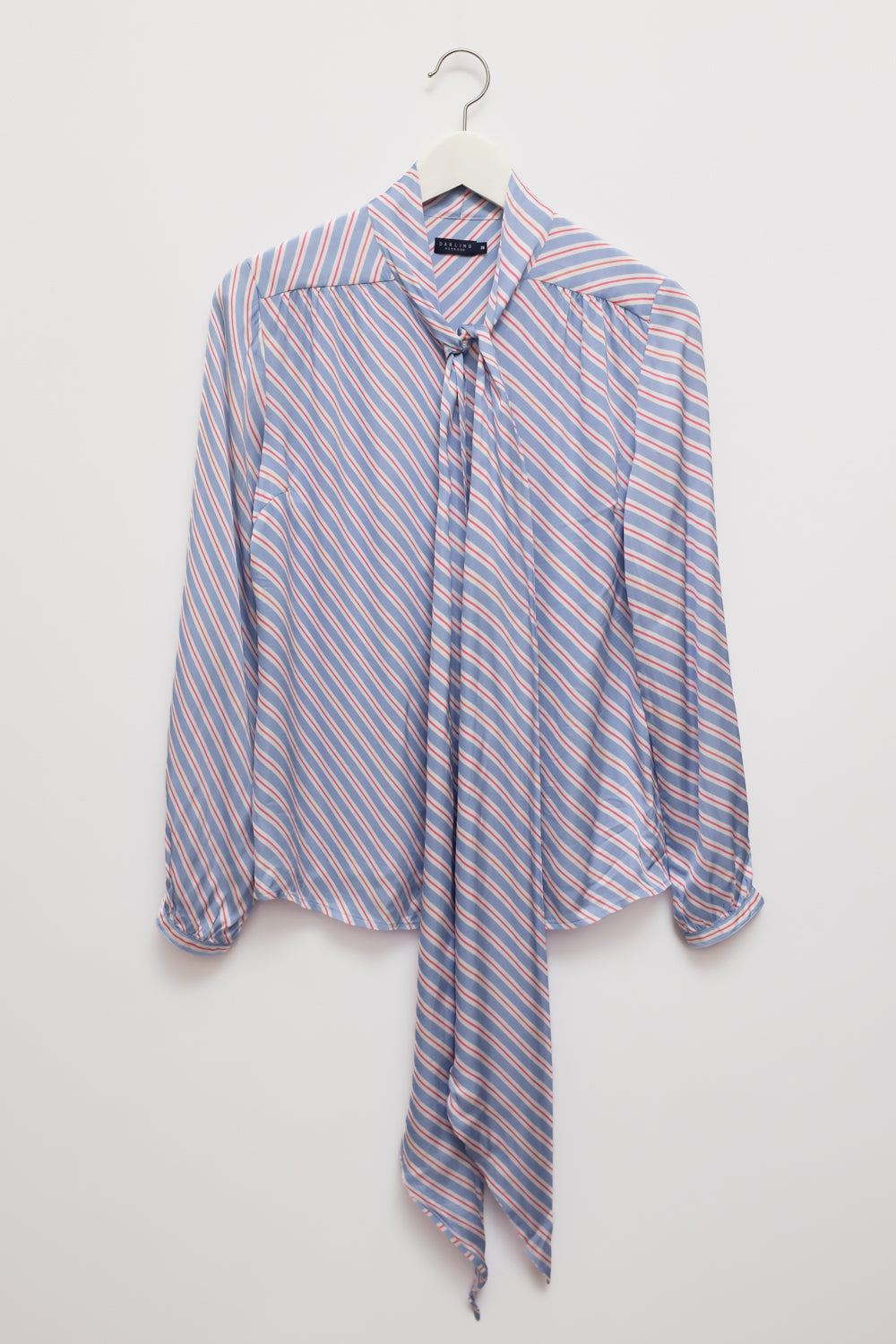 PURE SATIN VISCOSE STRIPED TIE BLOUSE