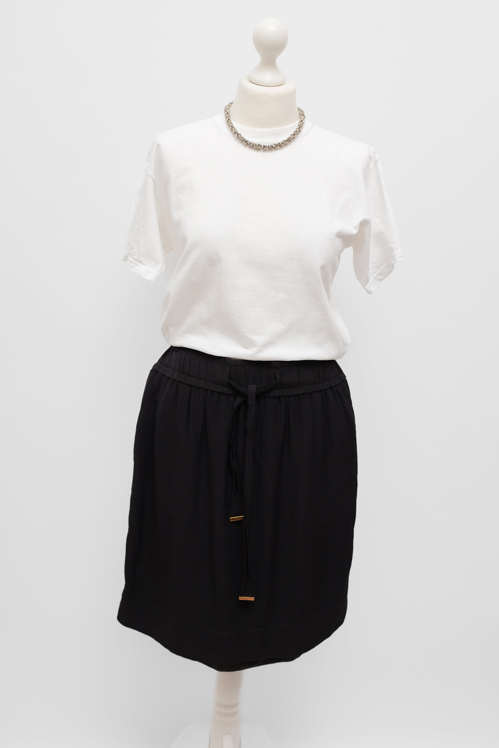 PURE SILK VISCOSE BLACK GREY RELAX SKIRT