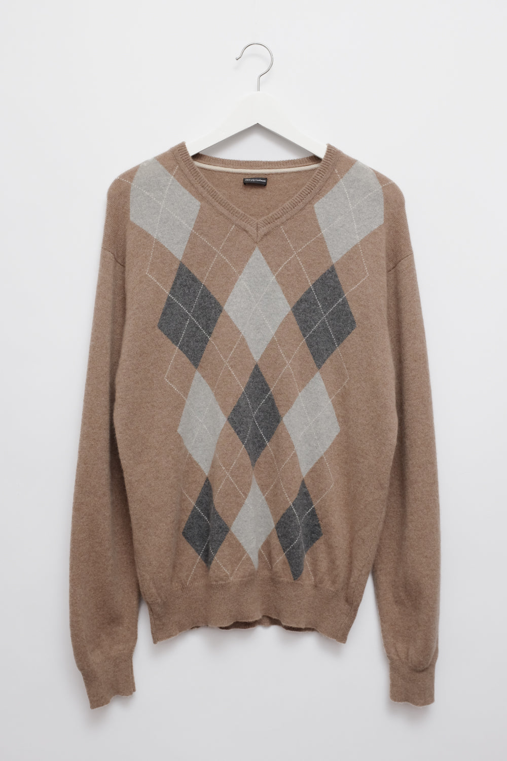 PURE CASHMERE ARGYLE NATURAL COLORS KNIT