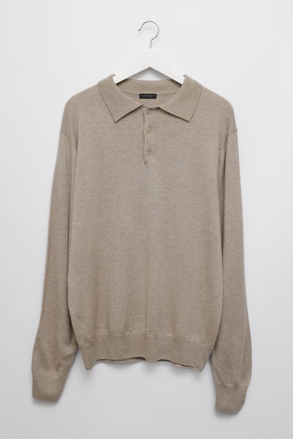 PURE CASHMERE ITALY BEIGE OVERSIZE POLO SWEATER