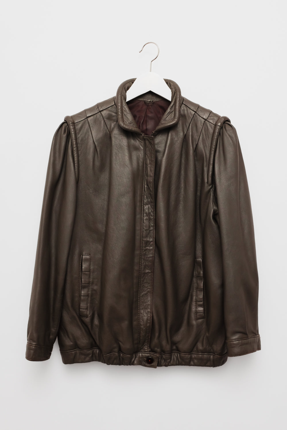 BROWN LEATHER VINTAGE BOMBER JACKET