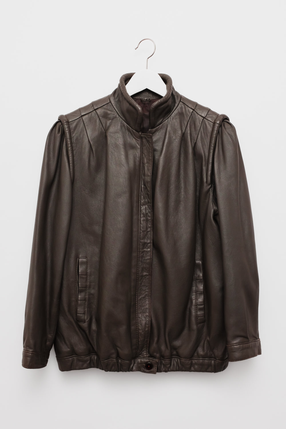 BROWN LEATHER VINTAGE BOMBER JACKET