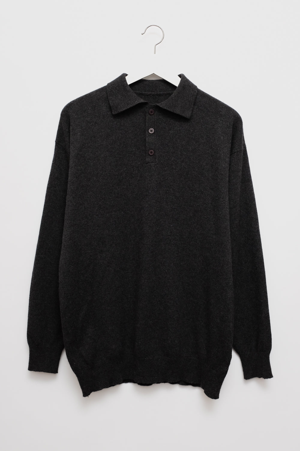 PURE CASHMERE SILK ANTHRACITE POLO KNIT