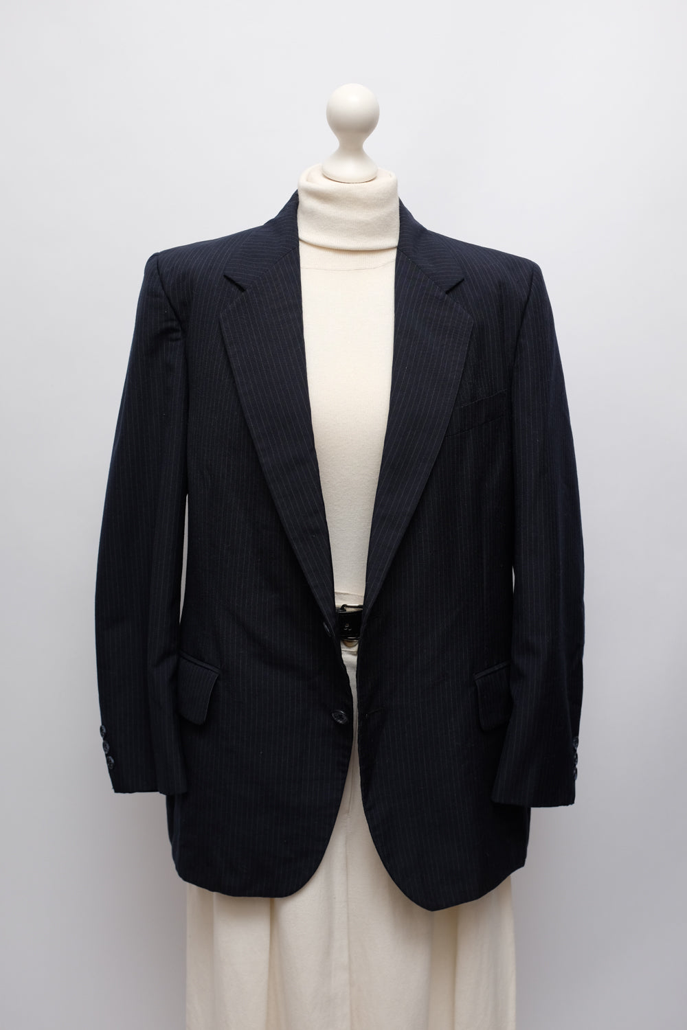 PURE WOOL NAVY PINSTRIPE OVERSIZED BLAZER