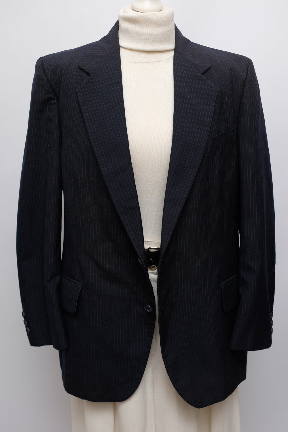 PURE WOOL NAVY PINSTRIPE OVERSIZED BLAZER
