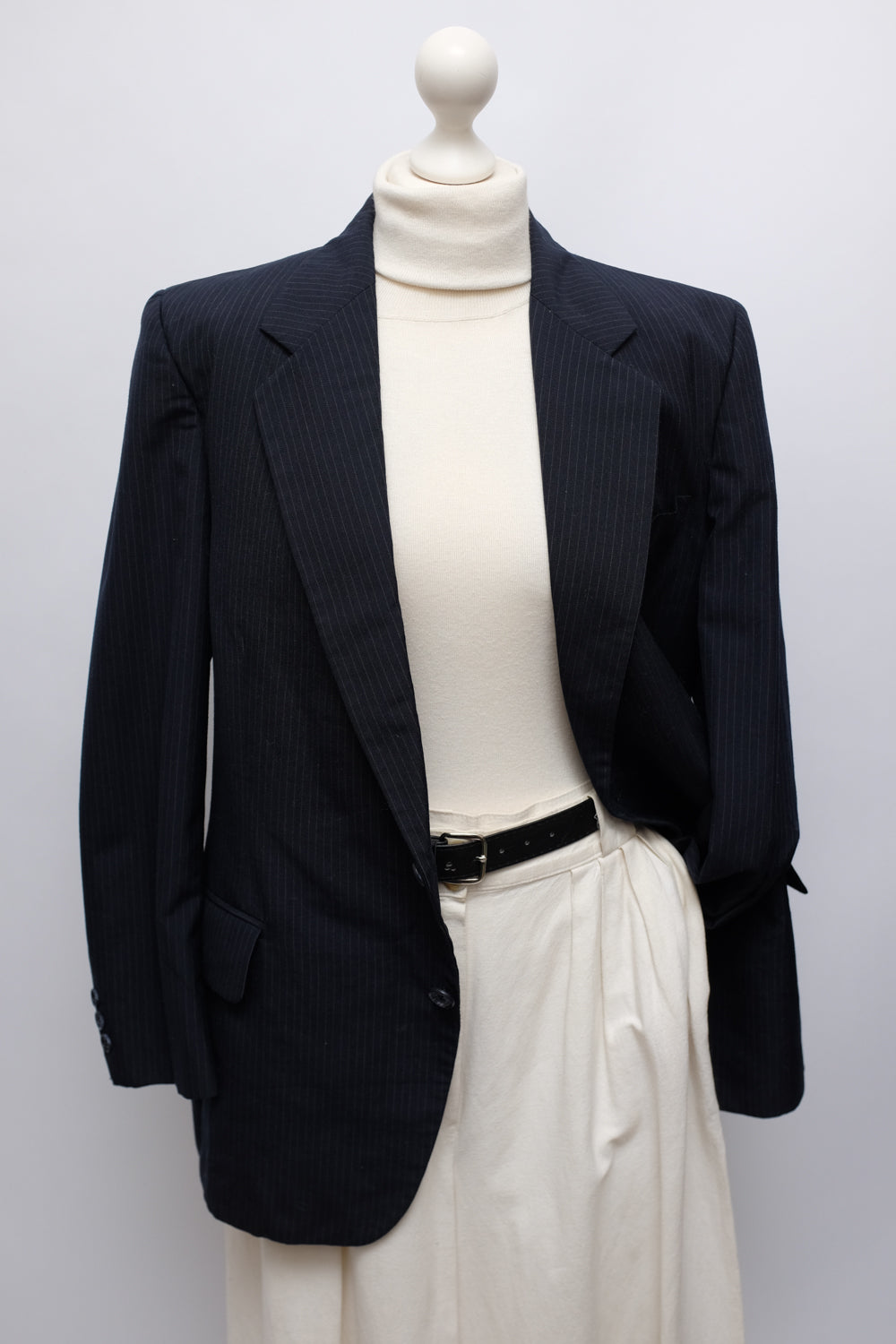PURE WOOL NAVY PINSTRIPE OVERSIZED BLAZER