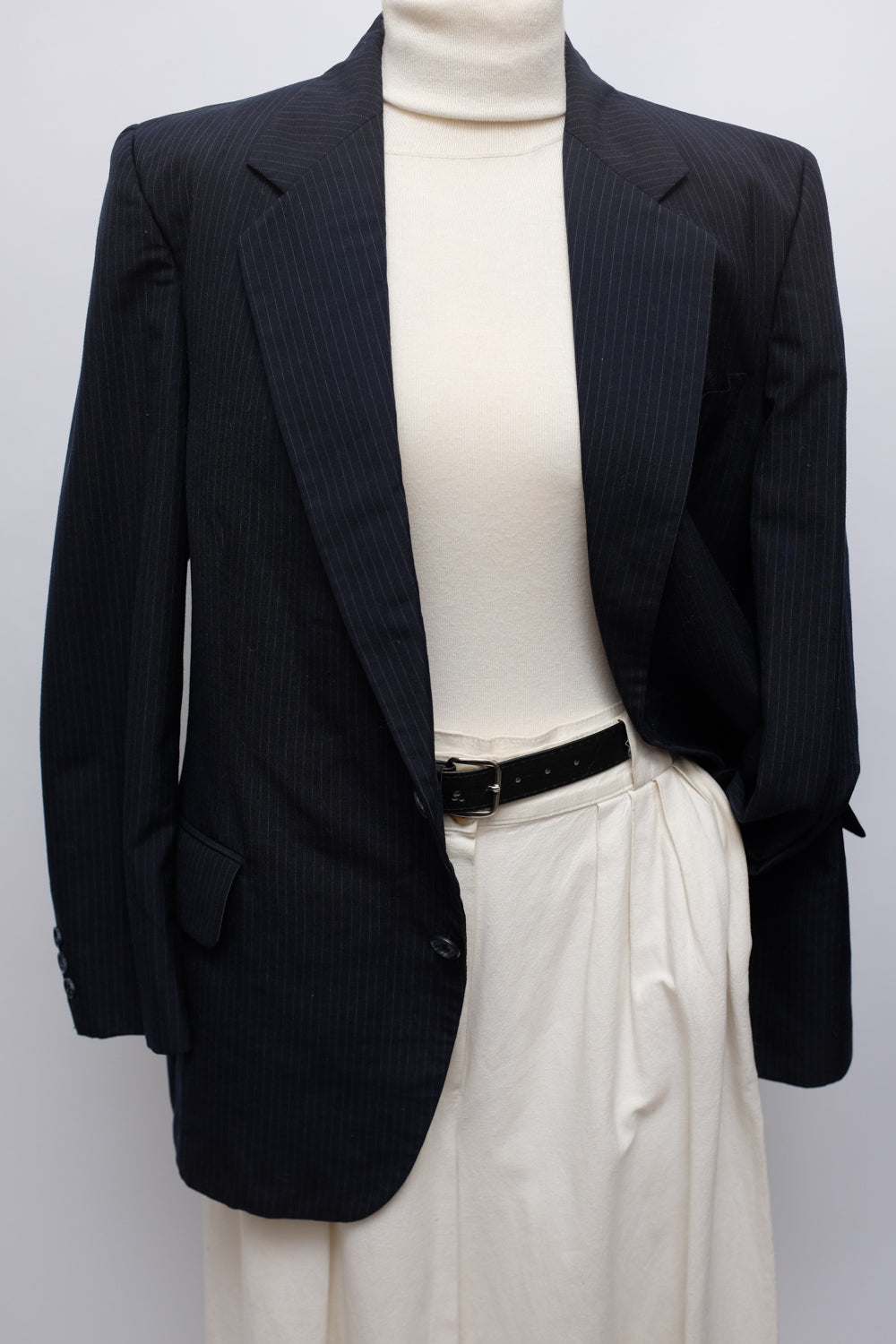 PURE WOOL NAVY PINSTRIPE OVERSIZED BLAZER