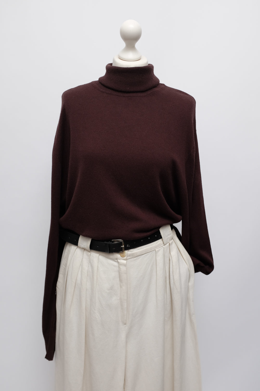 PURE CASHMERE SILK BROWN TURTLE SWEATER