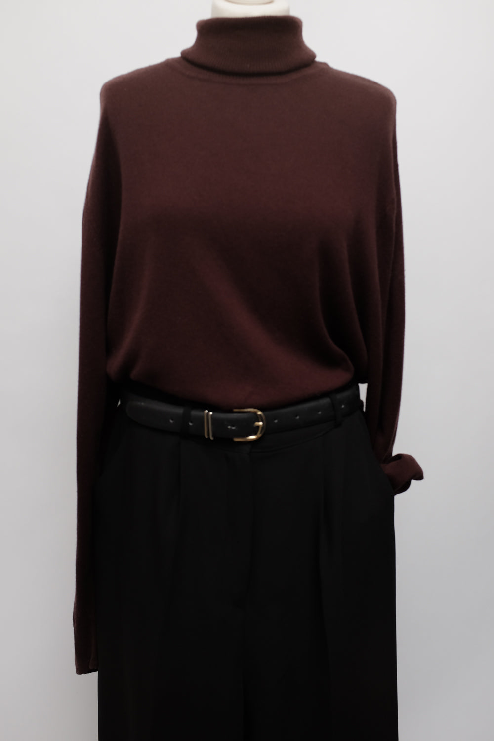 PURE CASHMERE SILK BROWN TURTLE SWEATER