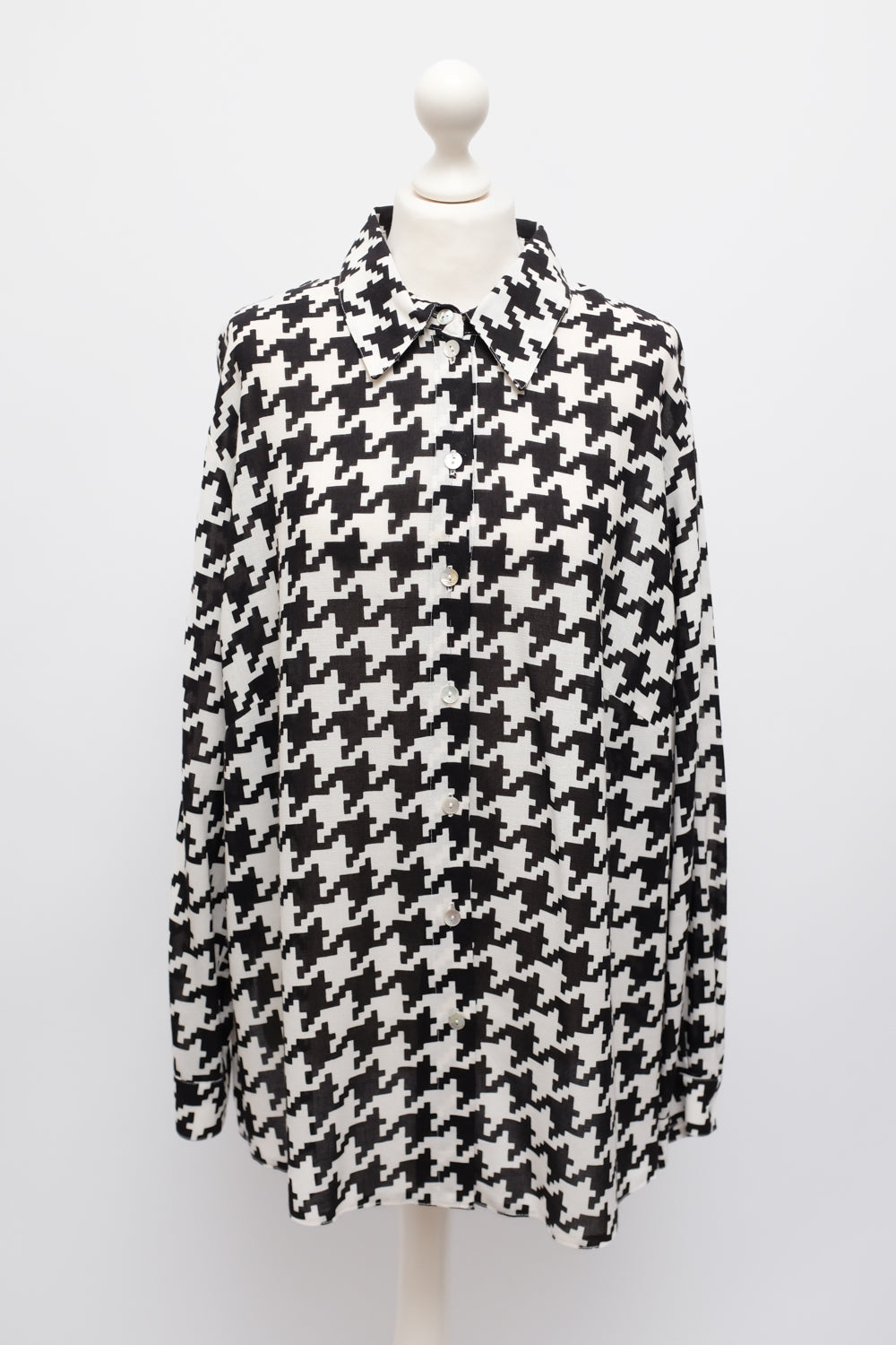 PURE WOOL VISCOSE HOUNDSTOOTH OVERSHIRT