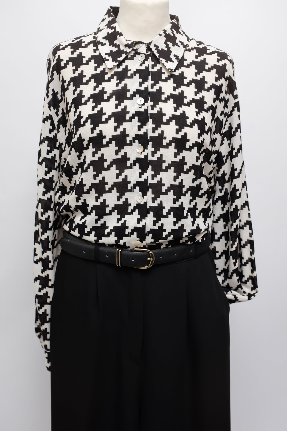 PURE WOOL VISCOSE HOUNDSTOOTH OVERSHIRT