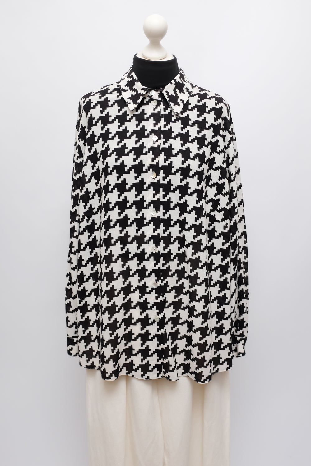 PURE WOOL VISCOSE HOUNDSTOOTH OVERSHIRT