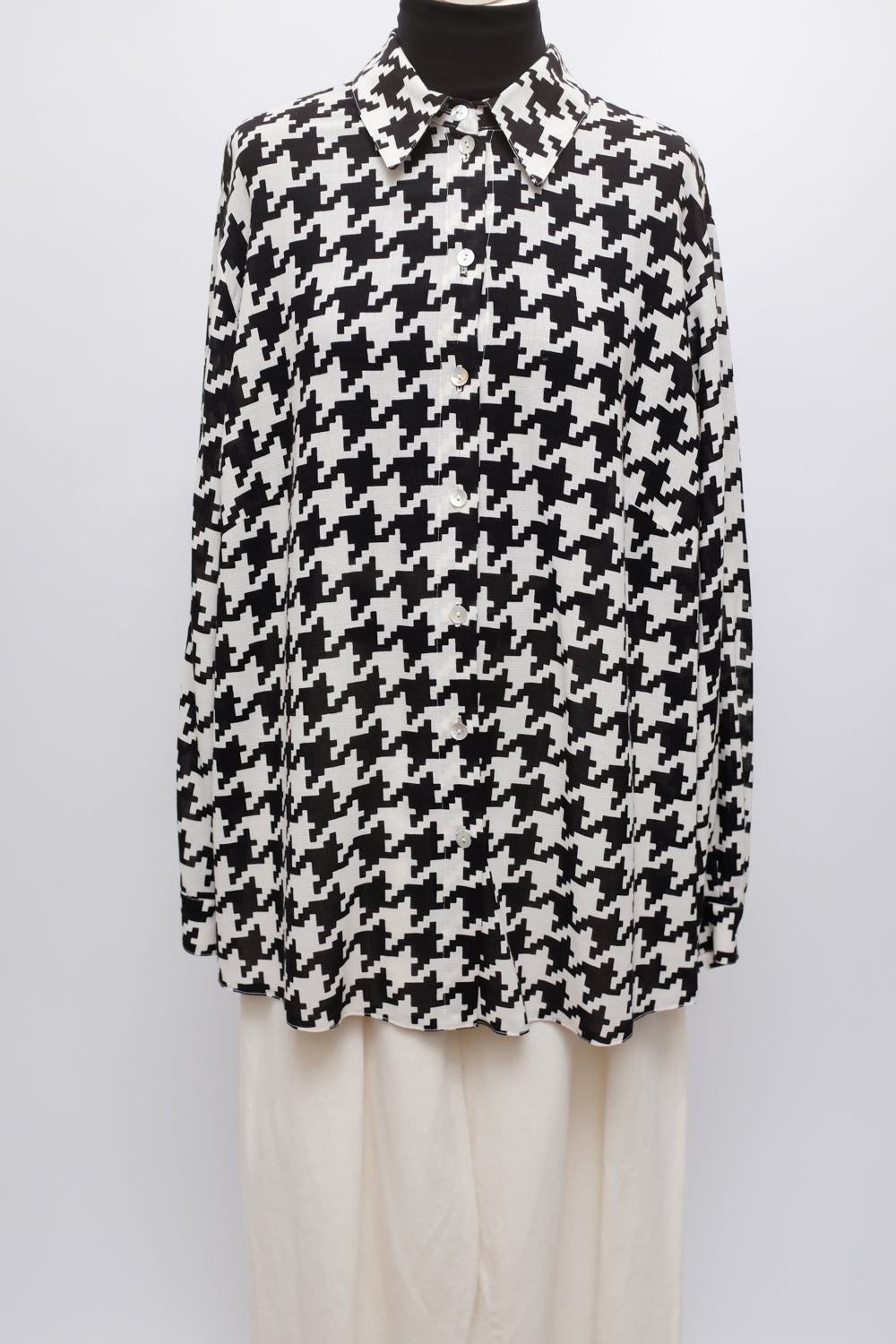 PURE WOOL VISCOSE HOUNDSTOOTH OVERSHIRT