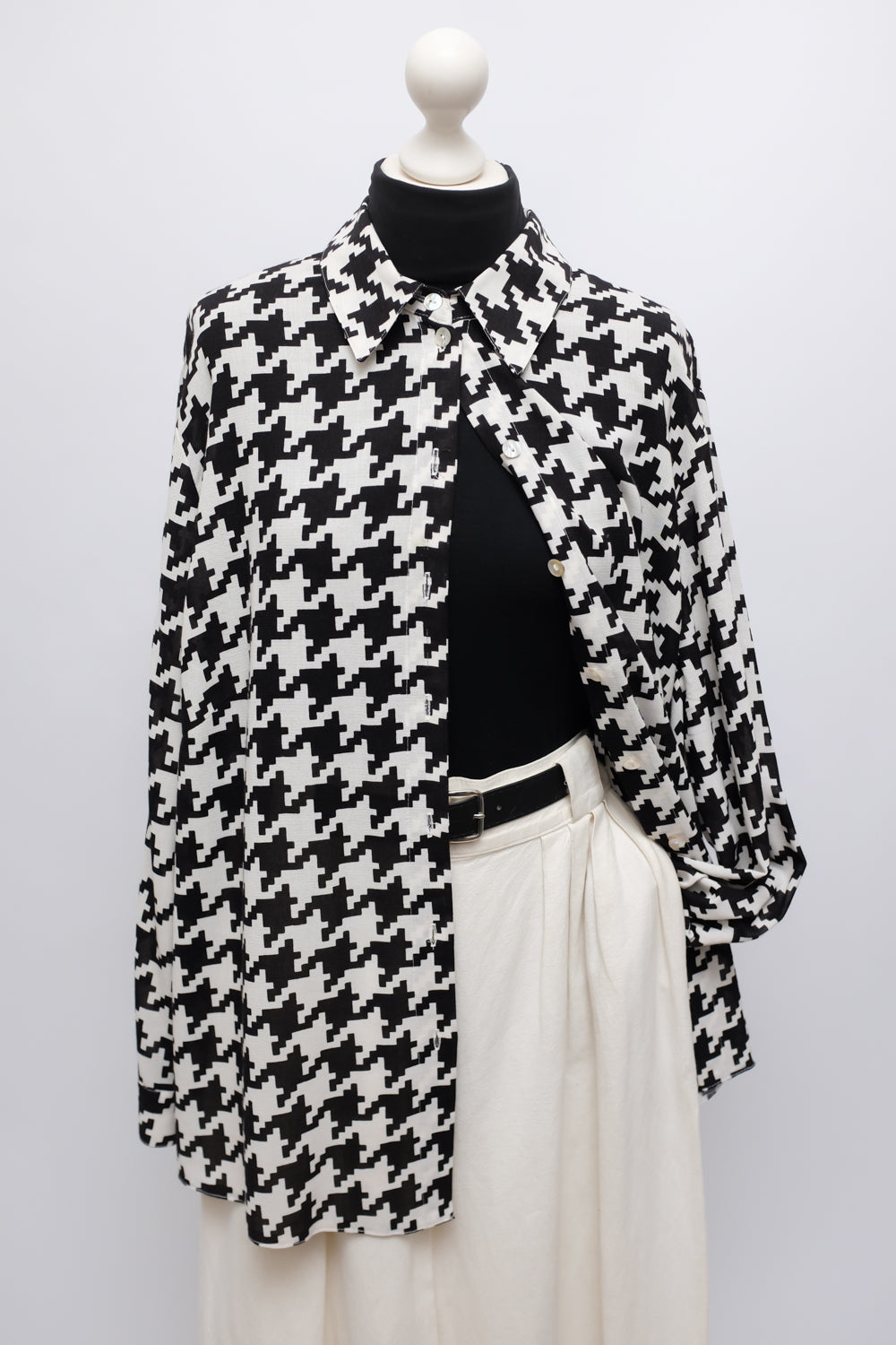 PURE WOOL VISCOSE HOUNDSTOOTH OVERSHIRT