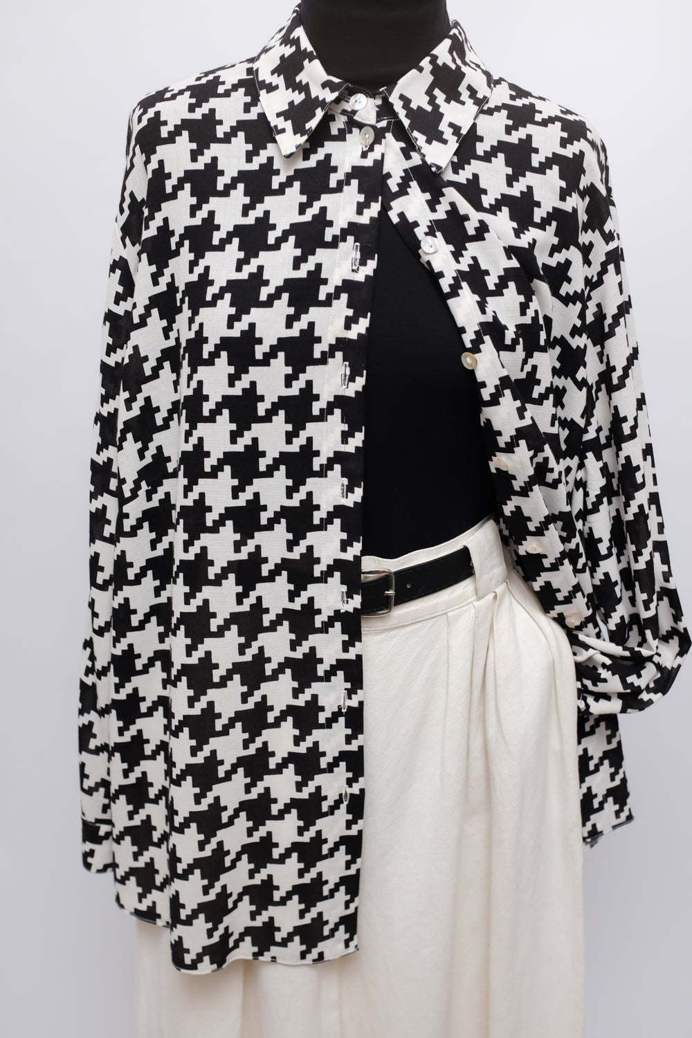 PURE WOOL VISCOSE HOUNDSTOOTH OVERSHIRT