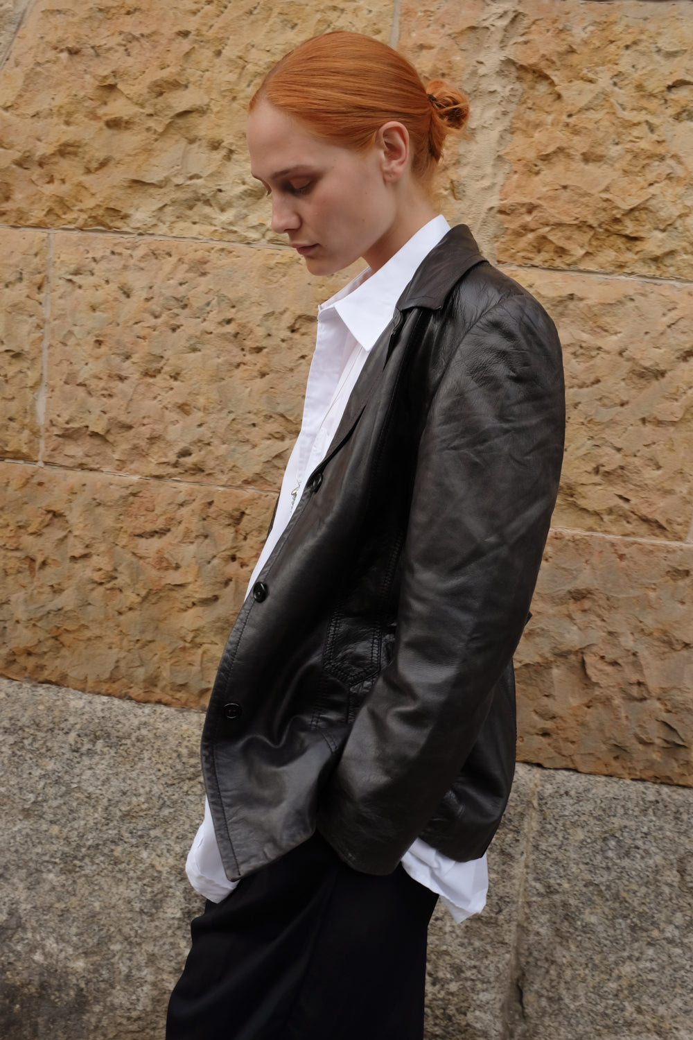 VINTAGE FITTED SOFT LEATHER BLAZER JACKET