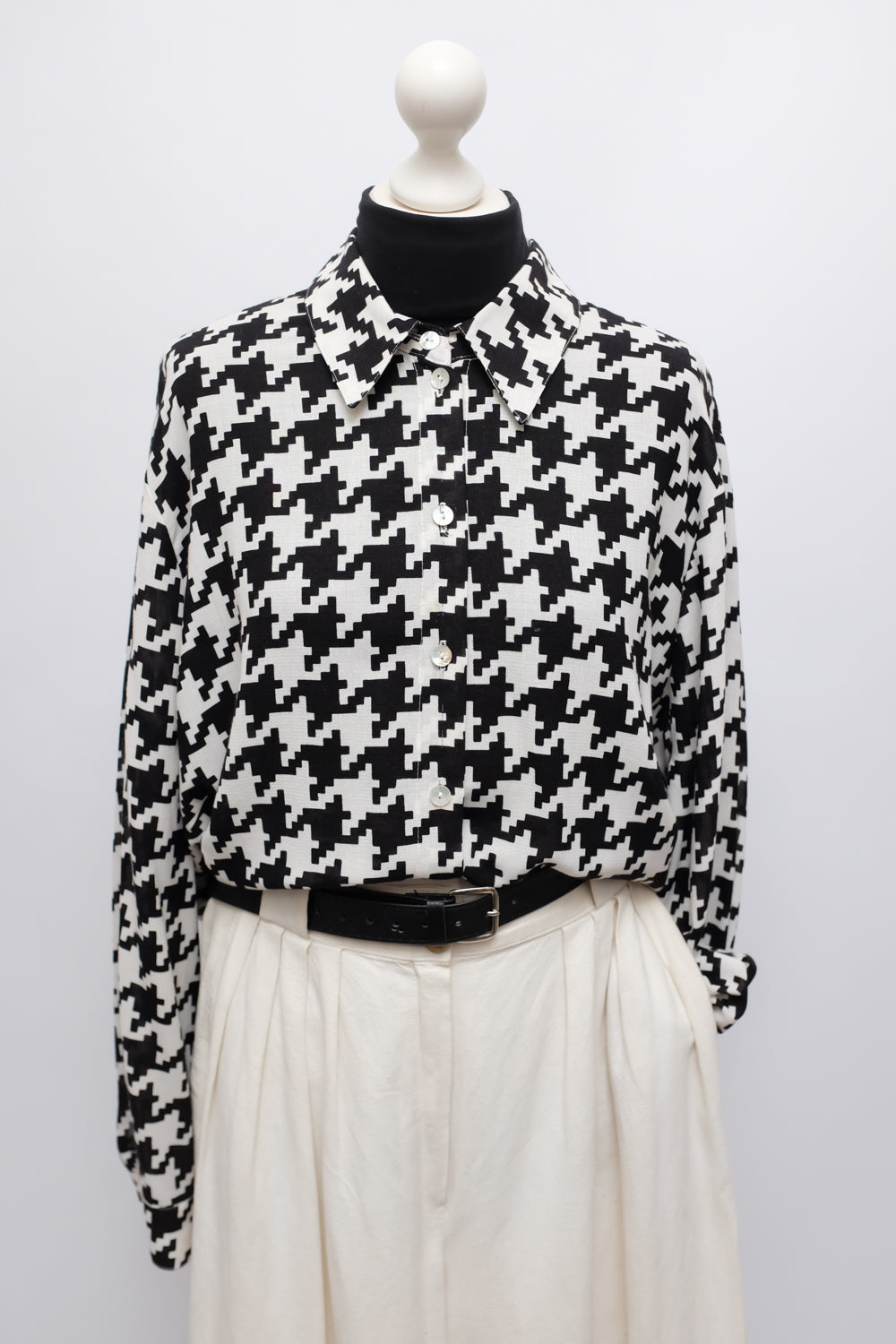 PURE WOOL VISCOSE HOUNDSTOOTH OVERSHIRT