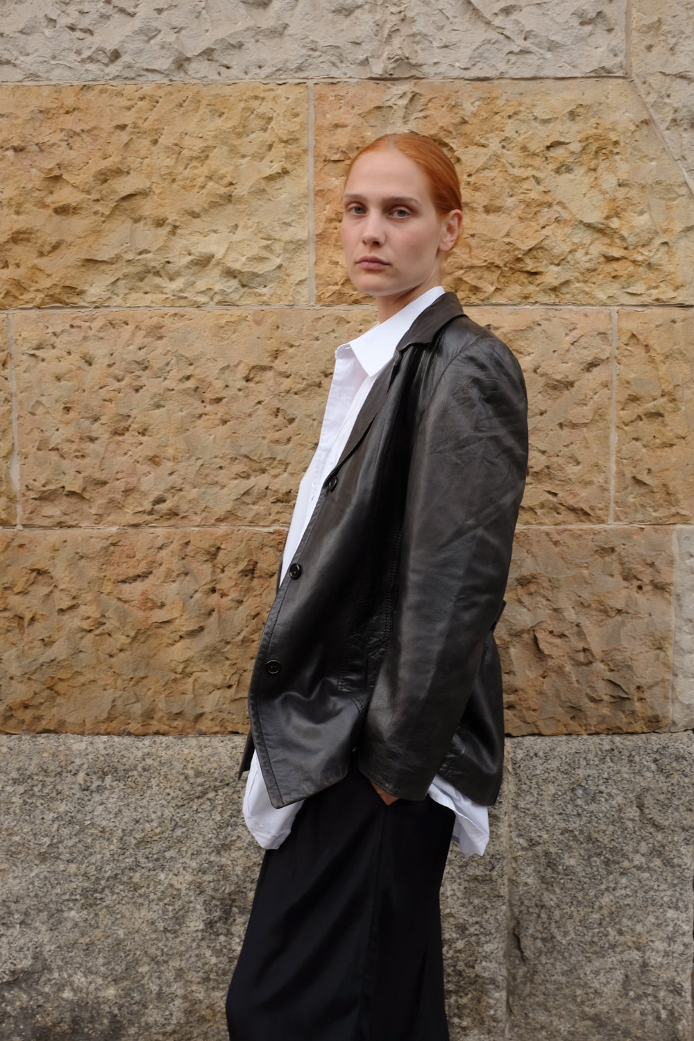 VINTAGE FITTED SOFT LEATHER BLAZER JACKET