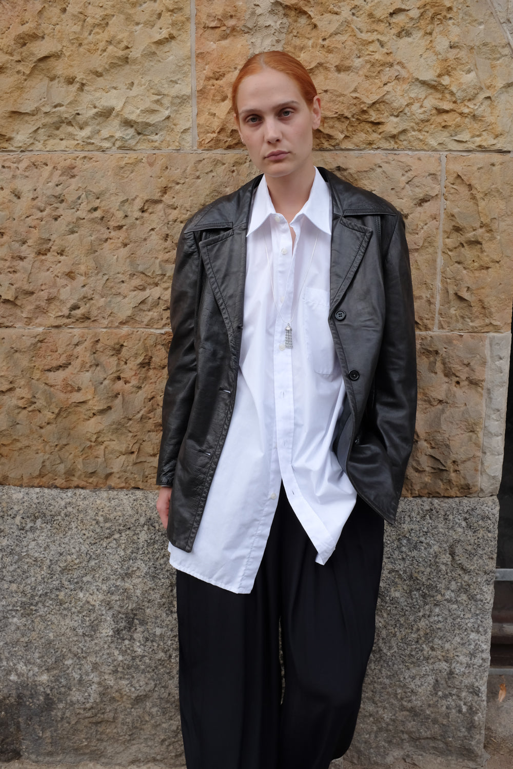 VINTAGE FITTED SOFT LEATHER BLAZER JACKET