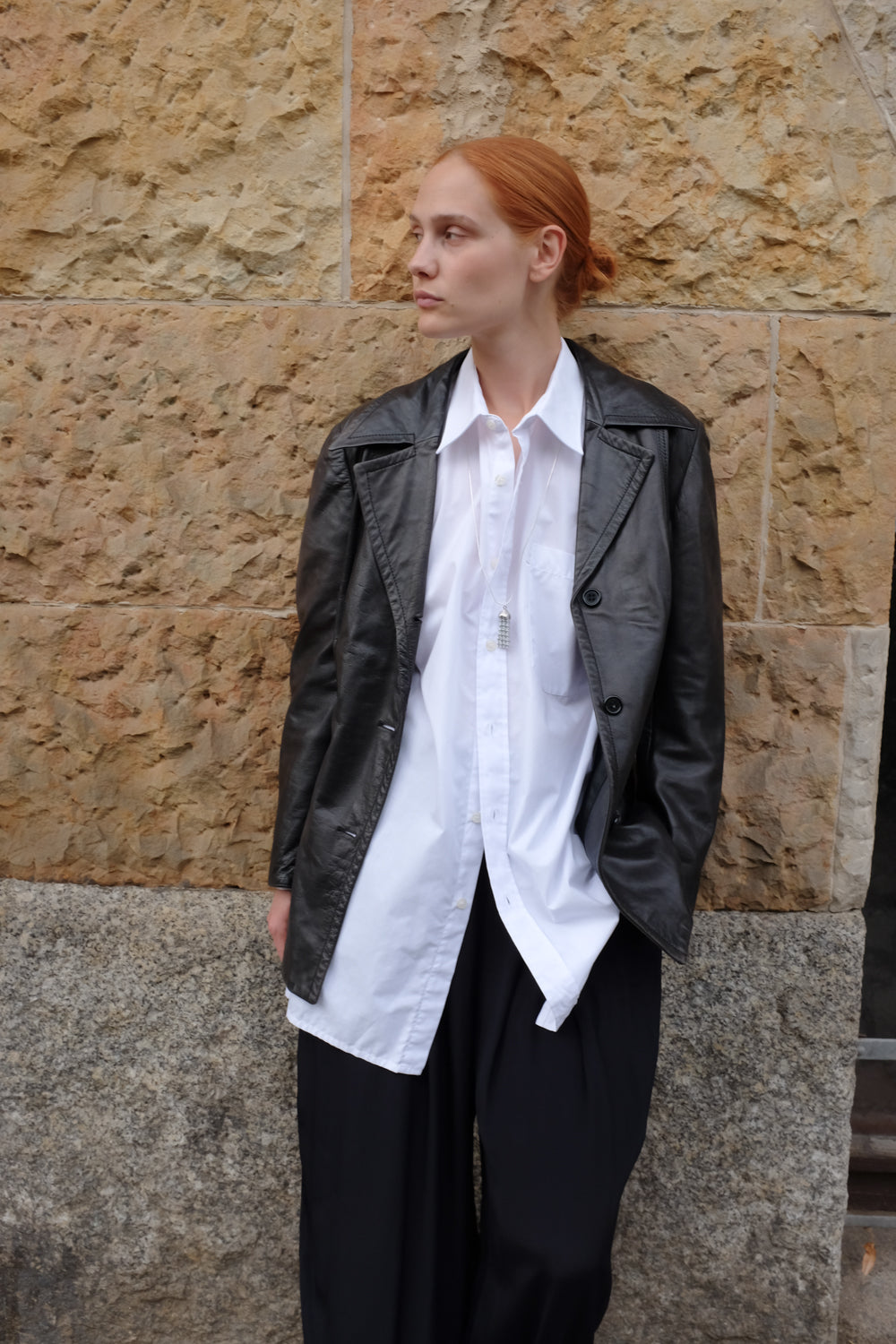 VINTAGE FITTED SOFT LEATHER BLAZER JACKET