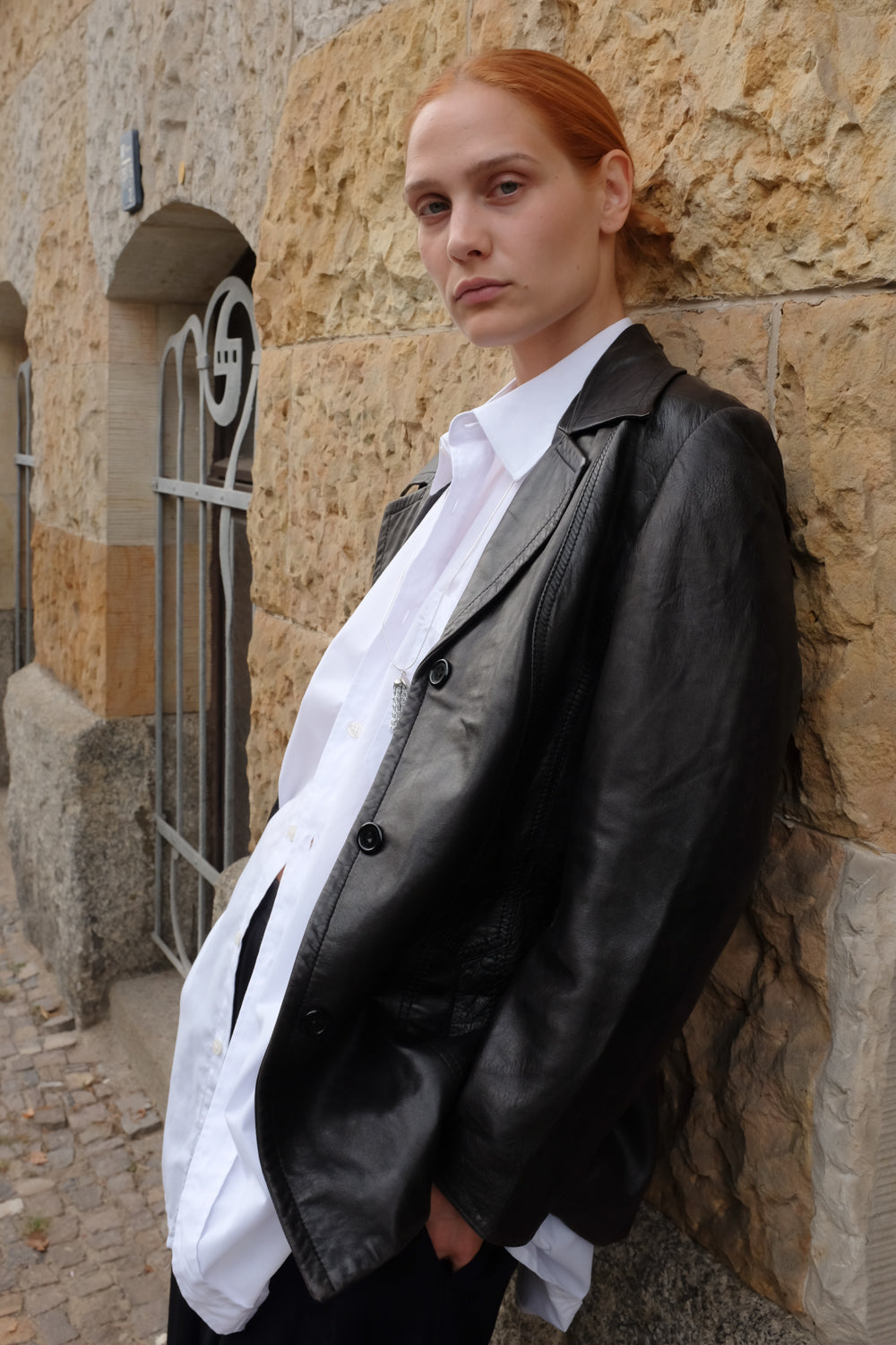VINTAGE FITTED SOFT LEATHER BLAZER JACKET