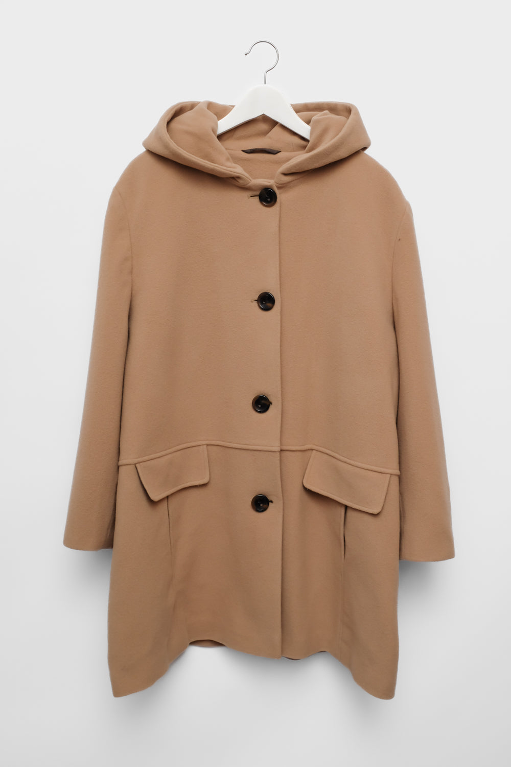 HOODED CASHMERE WOOL BEIGE COAT