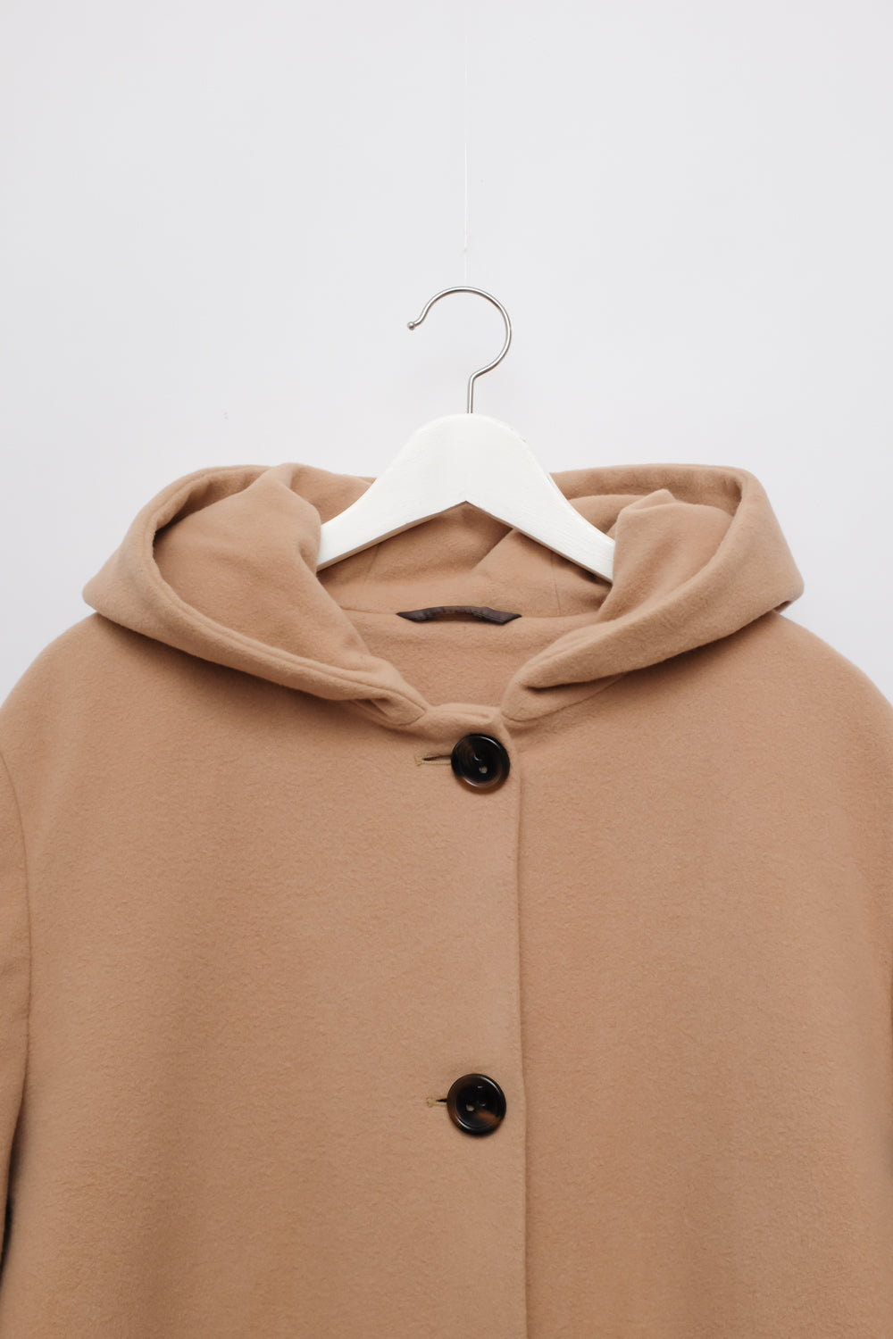 HOODED CASHMERE WOOL BEIGE COAT