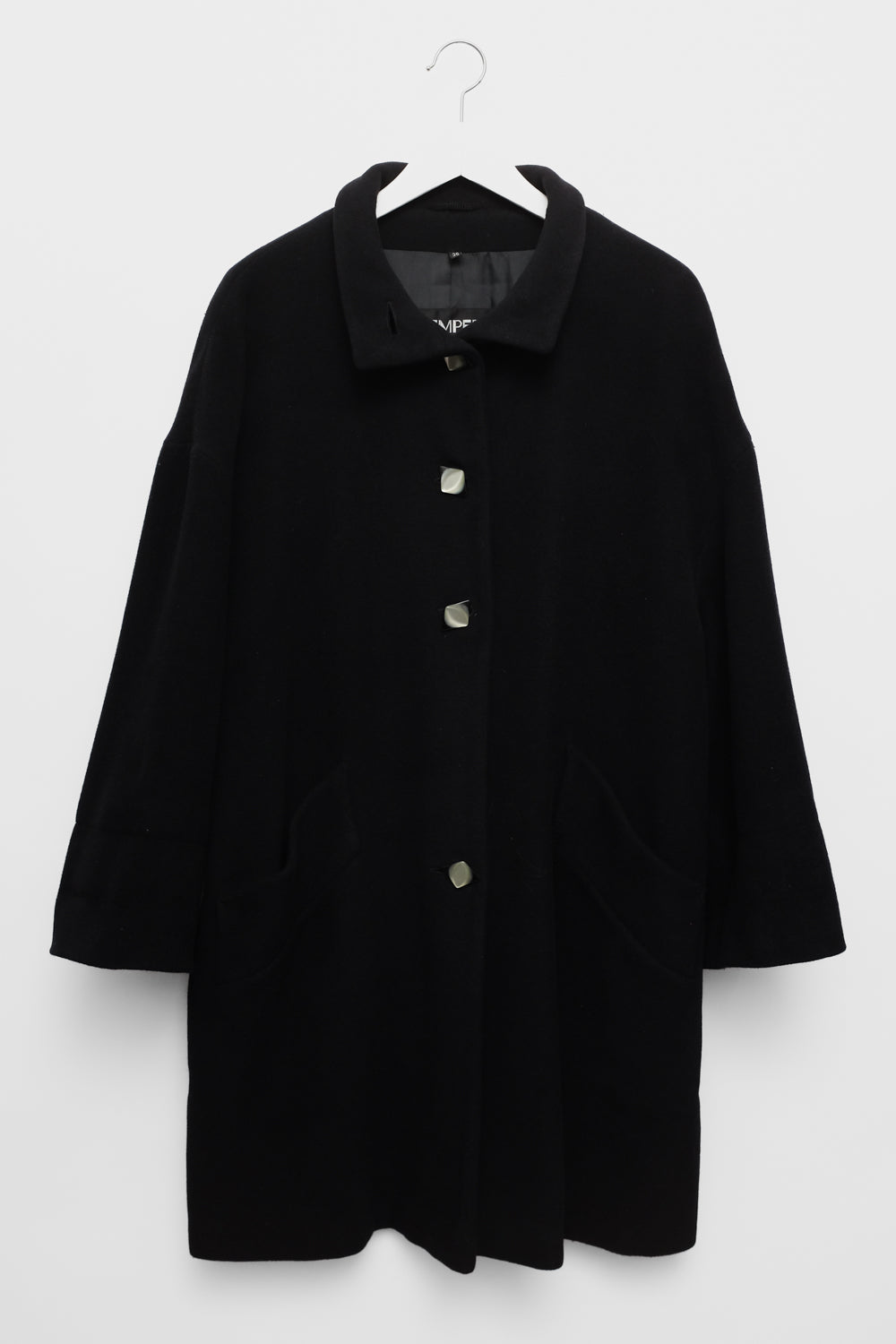 WOOL BLACK OVERSIZE MIDI COAT WITH BOLD BUTTONS