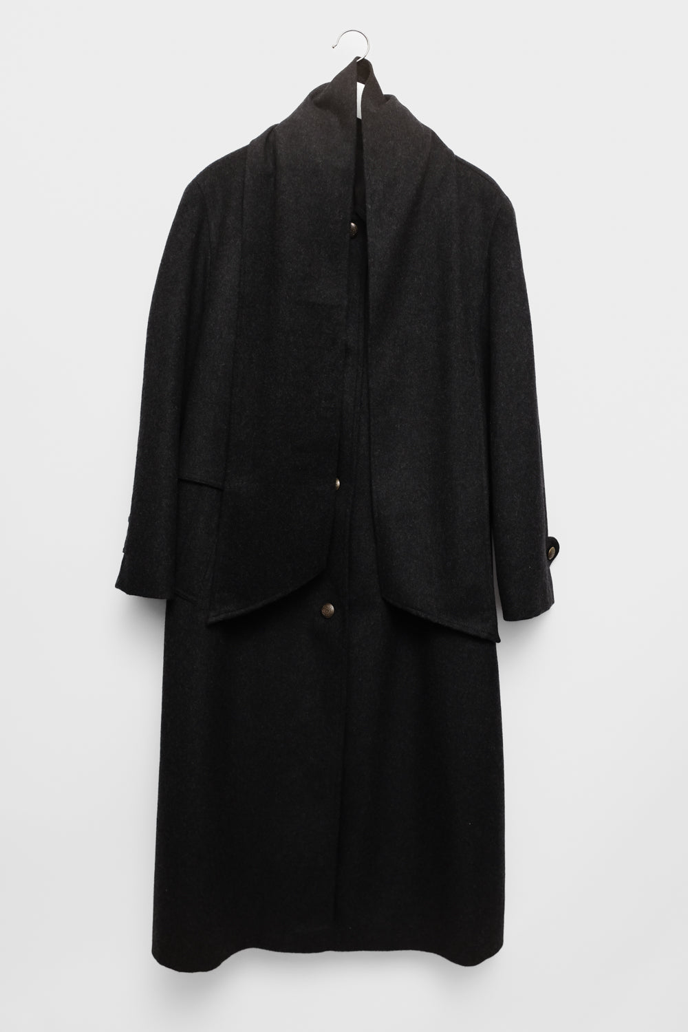 ANTHRACITE WOOL SCARF MAXI COAT