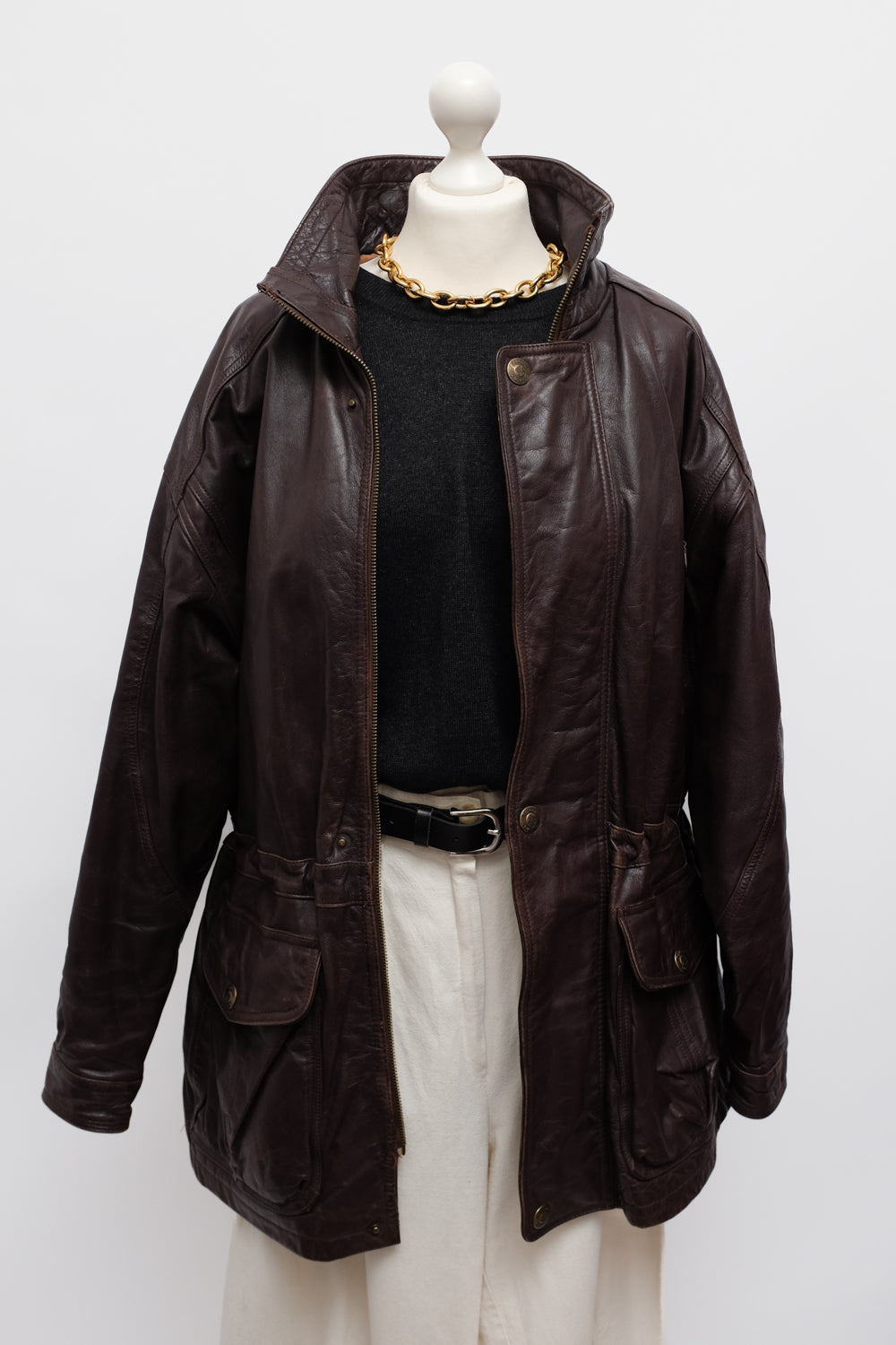WARM BROWN LEATHER VINTAGE JACKET COAT