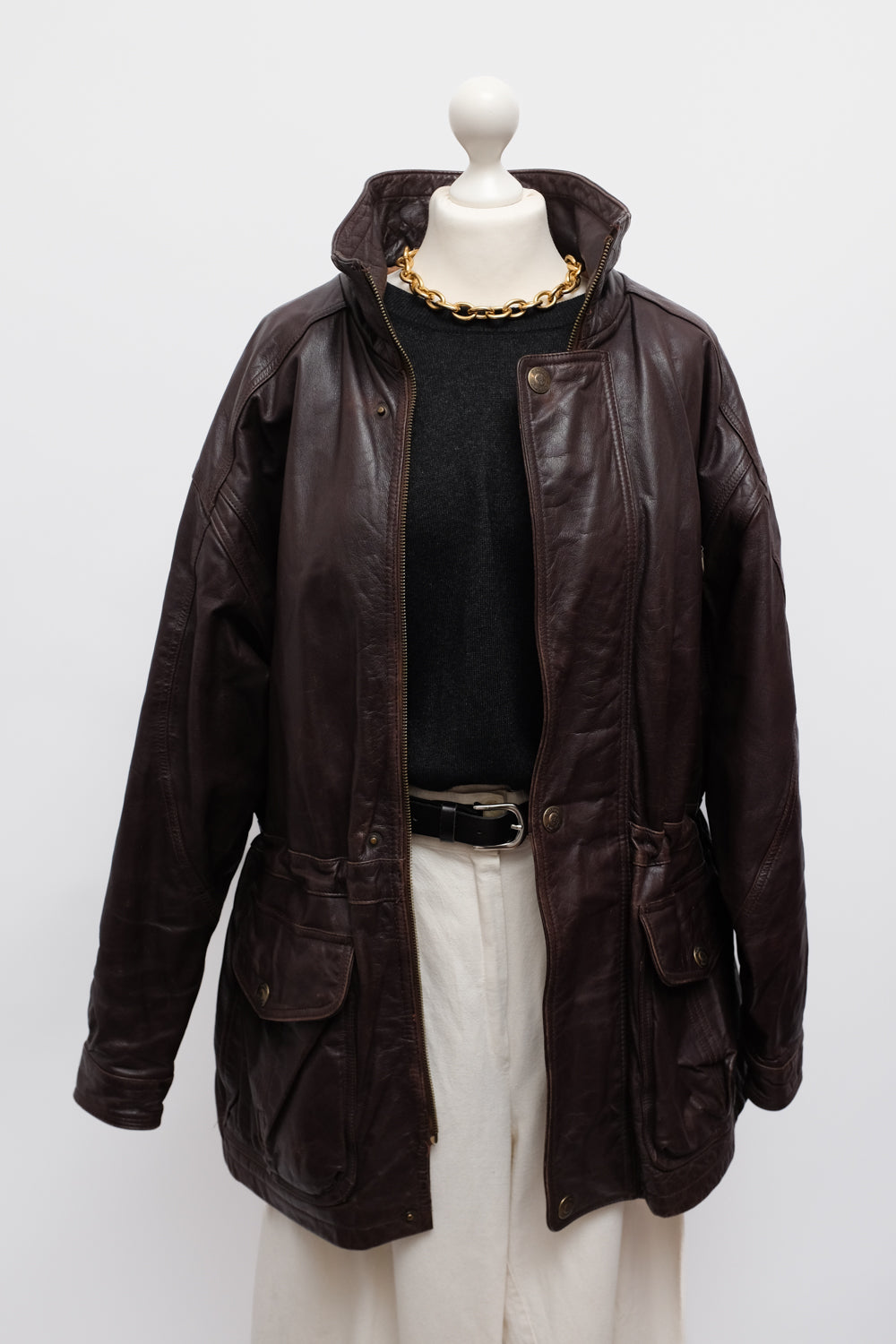 WARM BROWN LEATHER VINTAGE JACKET COAT