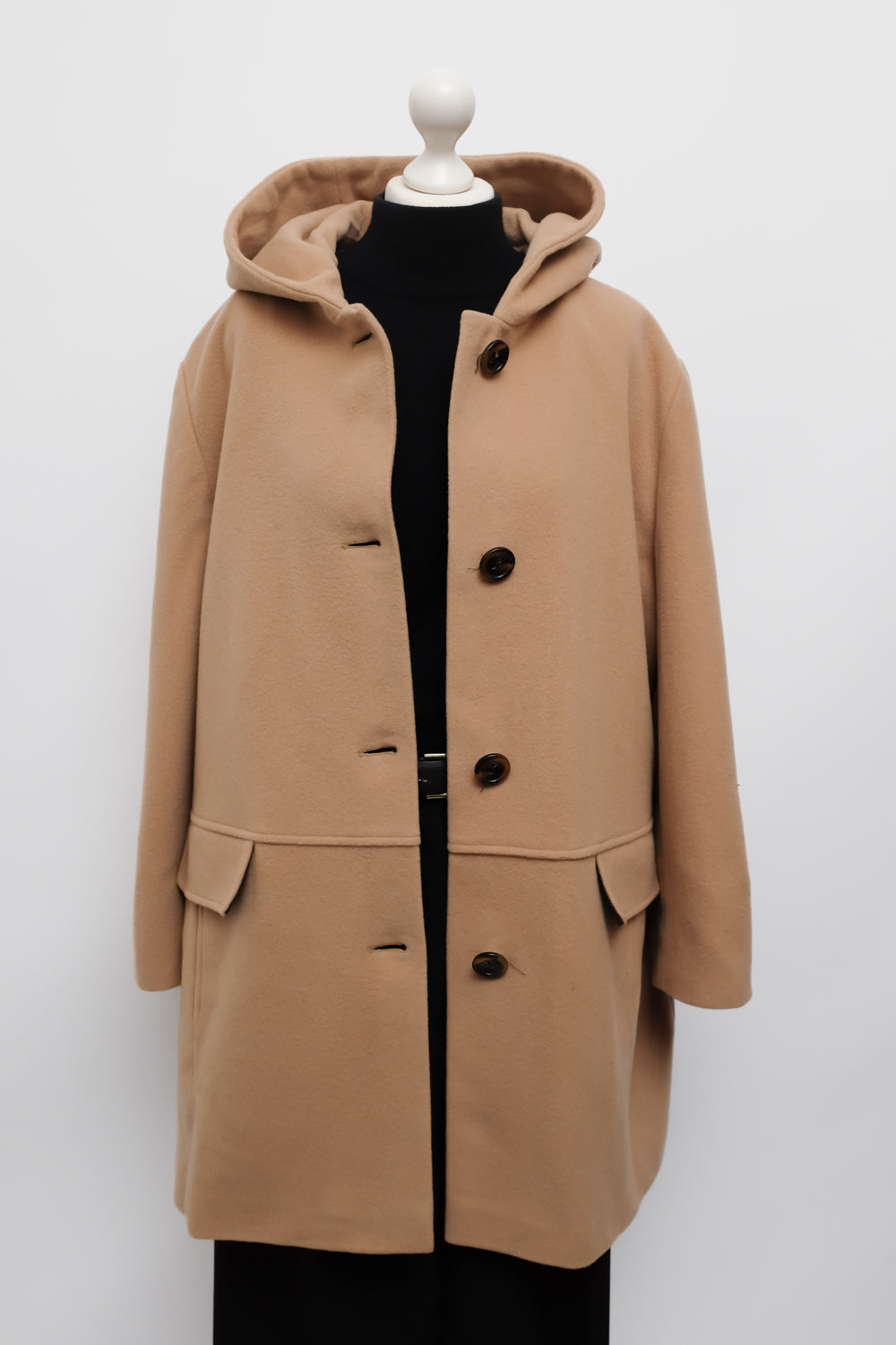 HOODED CASHMERE WOOL BEIGE COAT