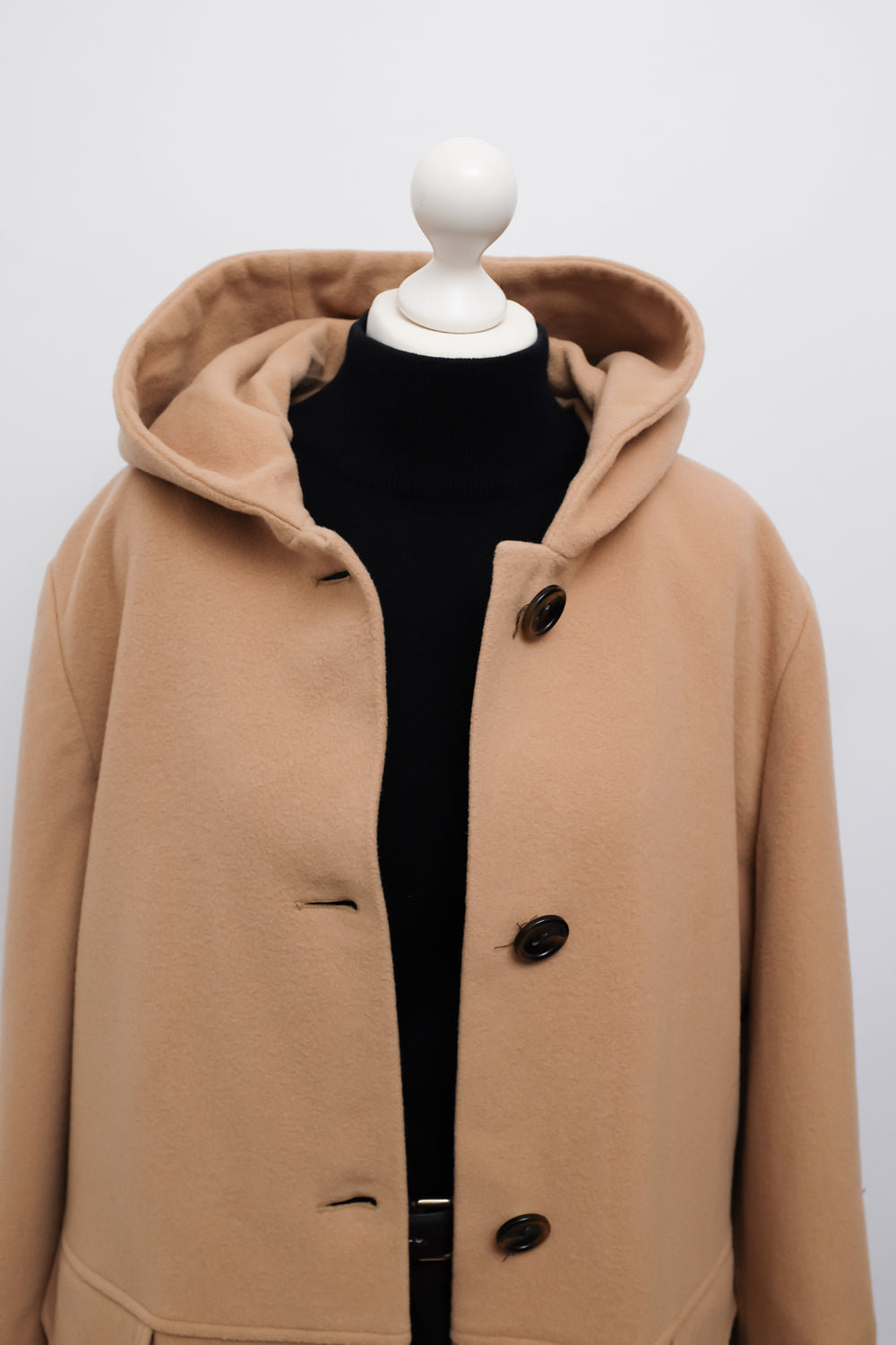 HOODED CASHMERE WOOL BEIGE COAT