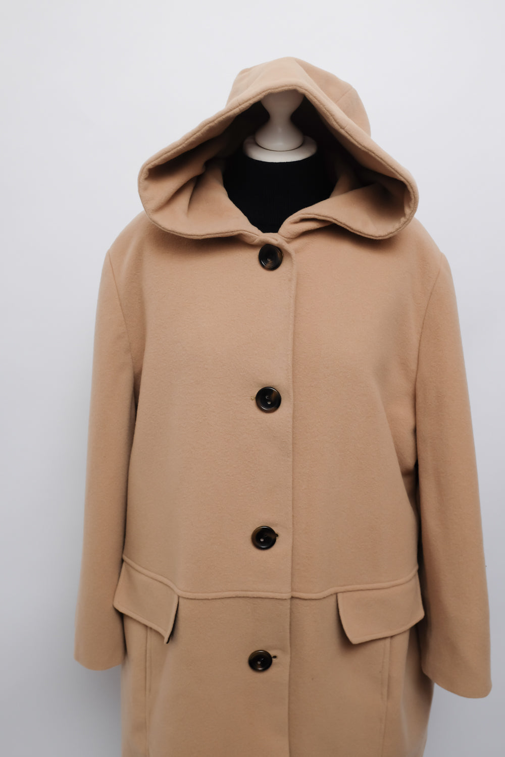 HOODED CASHMERE WOOL BEIGE COAT