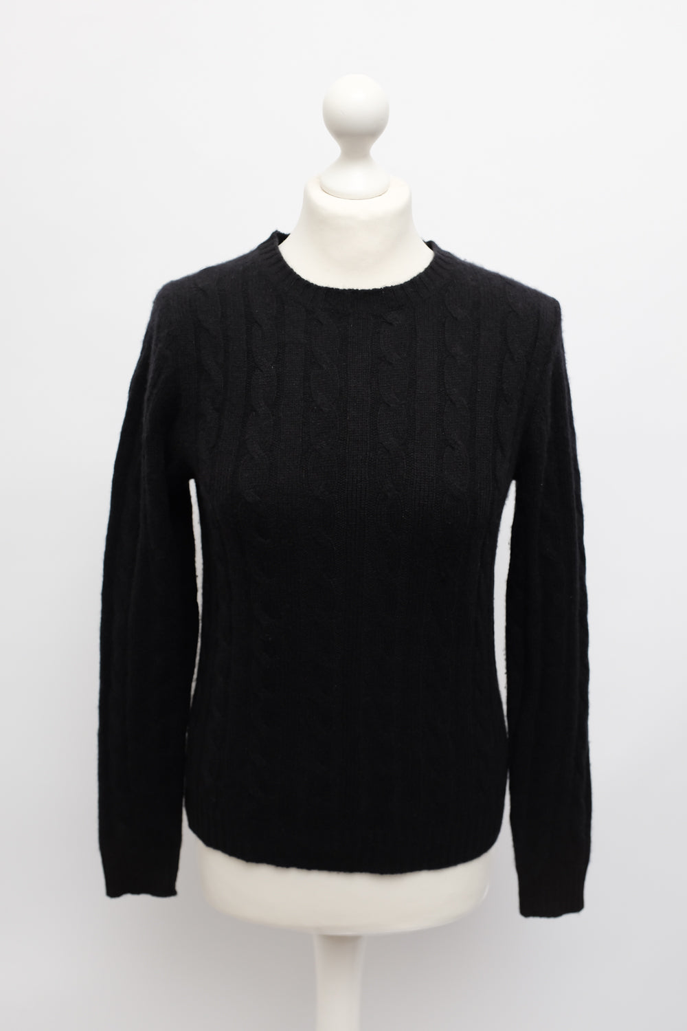 PURE CASHMERE BLACK CABLE KNIT SLIM