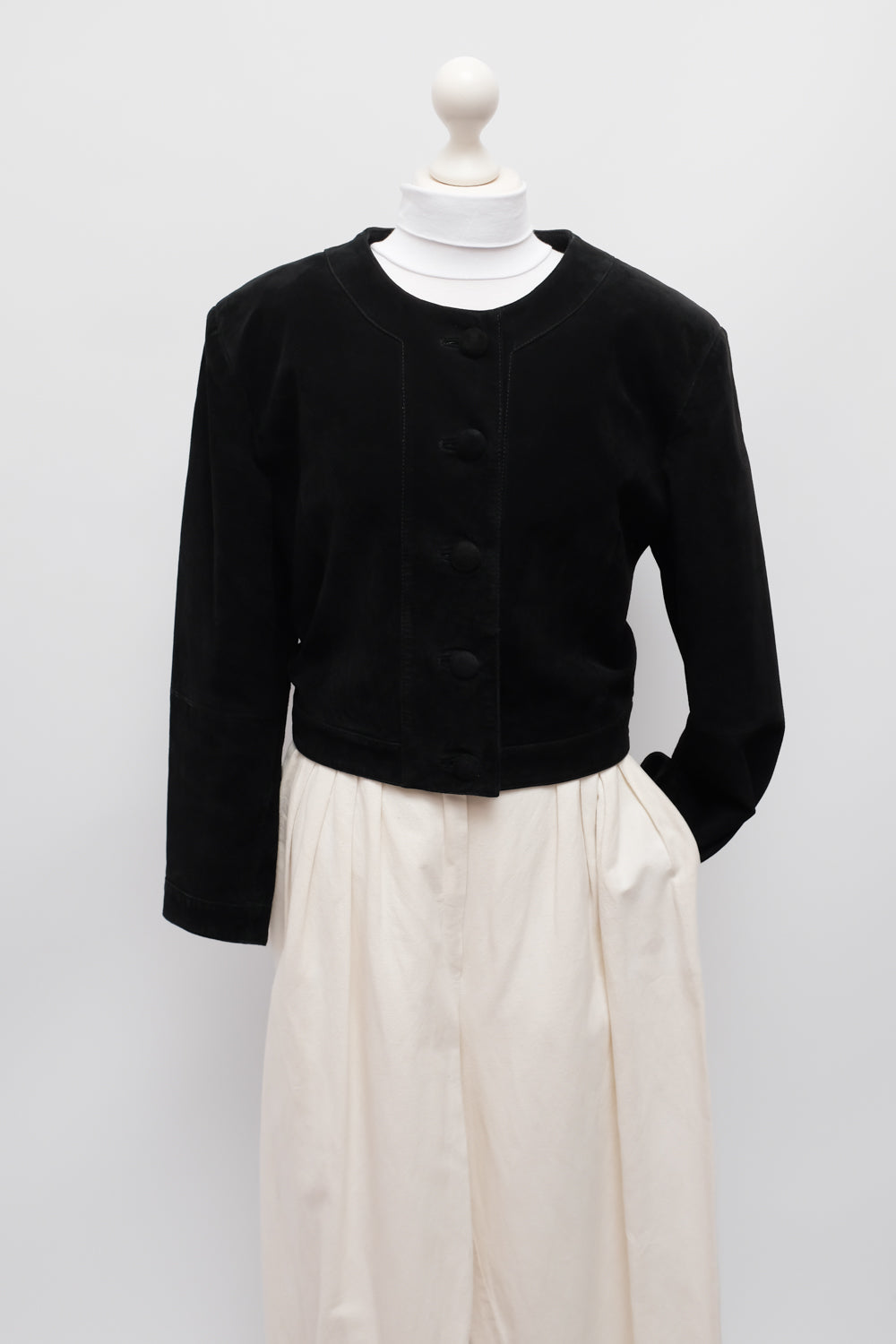 CROP SUEDE BLACK LEATHER VINTAGE JACKET