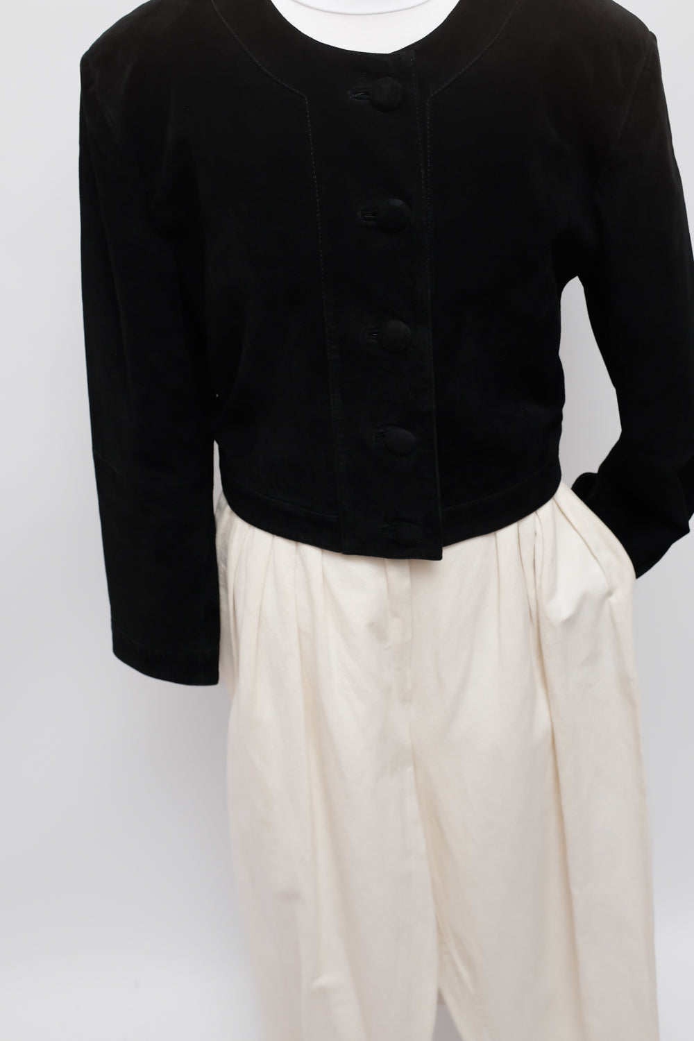 CROP SUEDE BLACK LEATHER VINTAGE JACKET